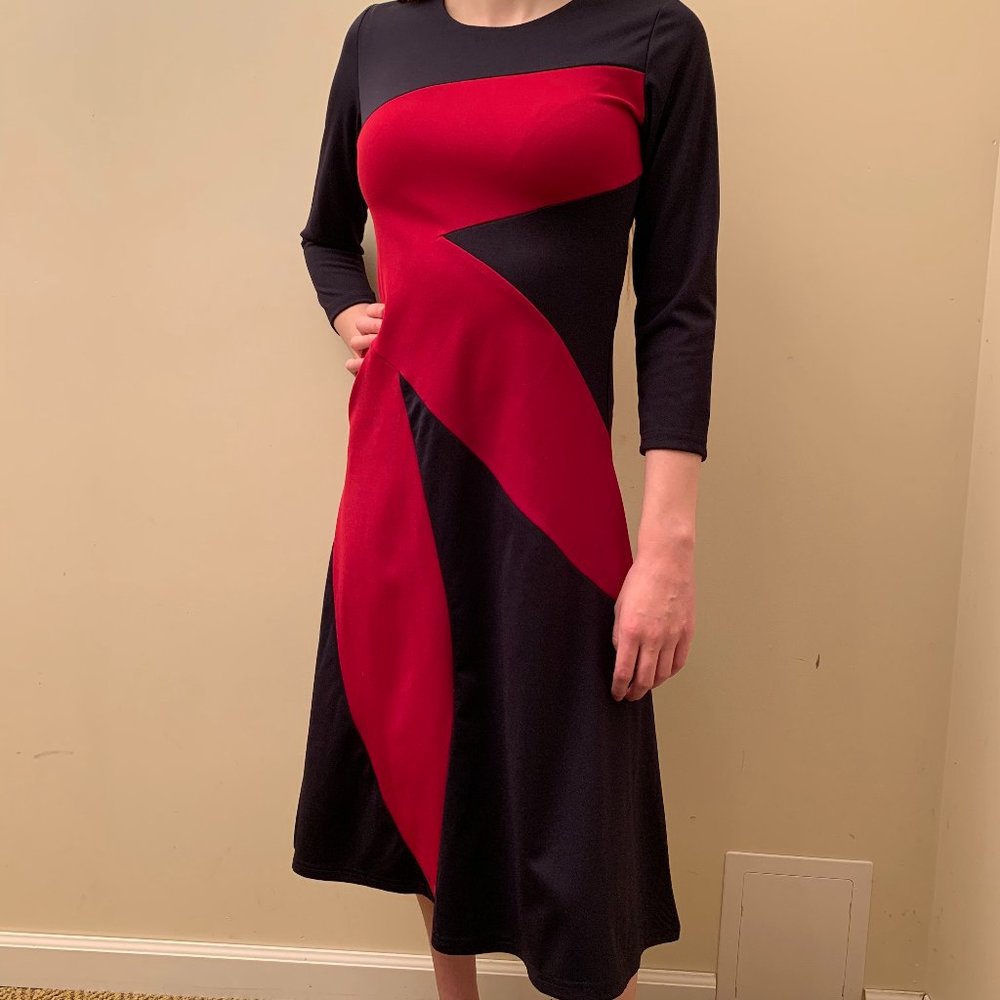 Navy & Red A-Line Dress